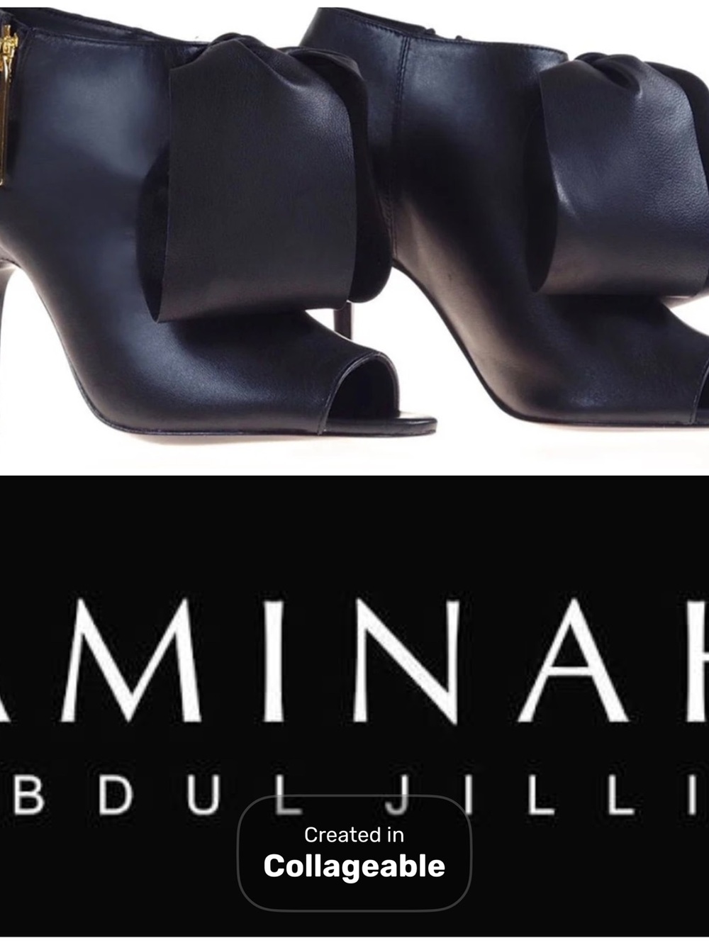‼️WOW‼️Aminah Abdul Jillil Black Leather Peep-Toe Heeled Bow Booties‼️NEW